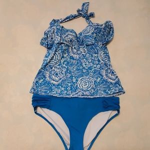 Lands' End turquoise tankini 12 top EXCELLENT like NEW SWIM